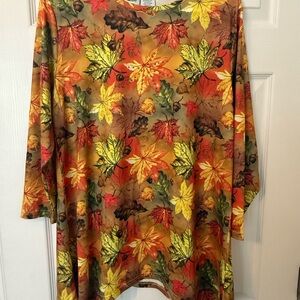 Vibrant Leaf Print Long Sleeve Top
